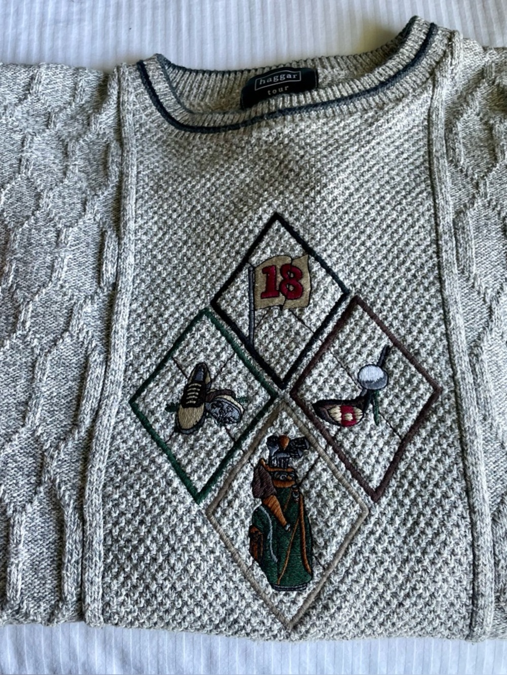 Haggar Tour Sweater with Embroidered Motif and Golf Icon Designs